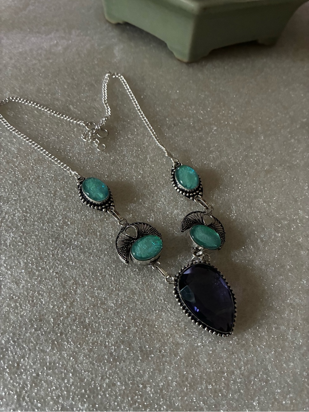 Silver-925 Teardrop Pendant Necklace with asturain opal and Amethyst